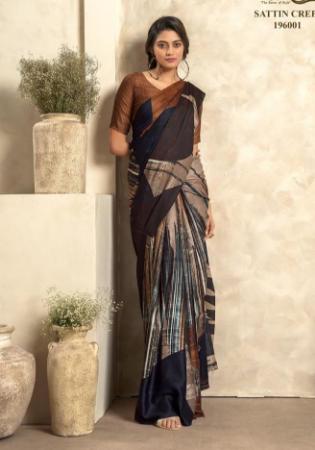 Picture of Fine Satin & Silk Dark Olive Green Saree