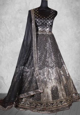 Picture of Comely Satin & Silk Black Lehenga Choli