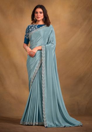 Picture of Grand Georgette & Satin & Silk Light Blue Saree