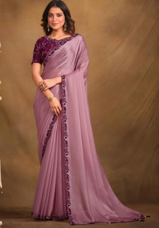 Picture of Delightful Georgette & Satin & Silk Plum Saree