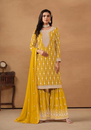 Picture of Georgette Dark Golden Rod Straight Cut Salwar Kameez