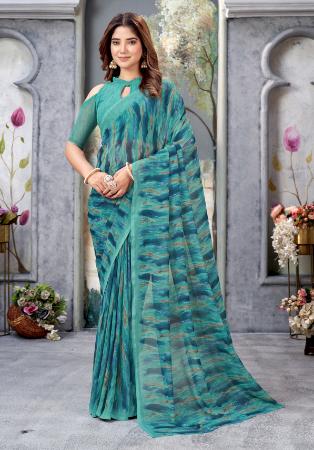 Picture of Superb Chiffon Steel Blue Saree