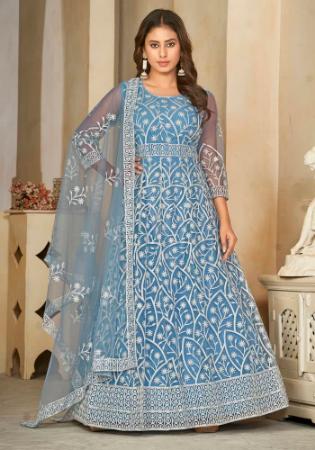 Picture of Lovely Net Light Slate Grey Anarkali Salwar Kameez