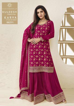 Picture of Chiffon Fire Brick Straight Cut Salwar Kameez