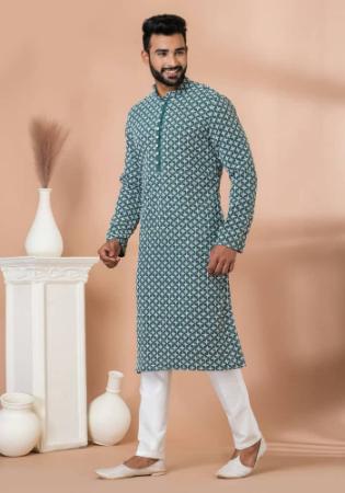 Picture of Beauteous Cotton & Georgette Medium Sea Green Kurtas