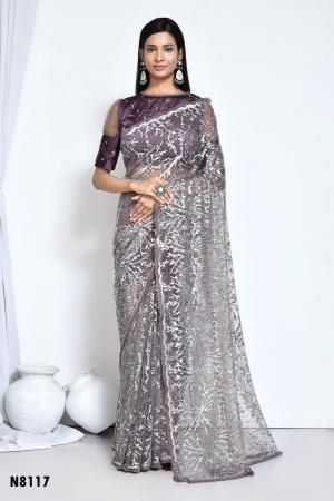 Picture of Elegant Net & Satin & Organza Rosy Brown Saree