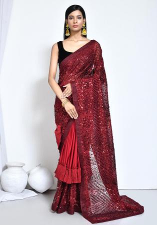 Picture of Wonderful Satin & Silk & Organza Fire Brick Saree