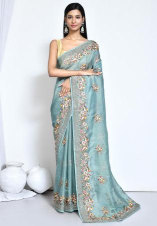 Picture of Comely Net & Silk & Organza Cadet Blue Saree