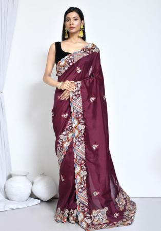 Picture of Well Formed Net & Silk & Organza Purple Saree