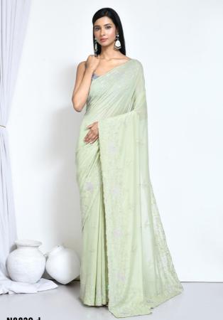 Picture of Pretty Net & Silk & Organza Light Green Saree