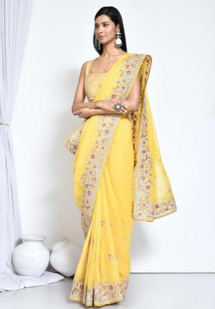 Picture of Fascinating Net & Silk & Organza Yellow Saree