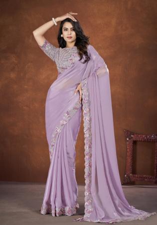 Picture of Excellent Net & Silk Light Slate Grey Saree