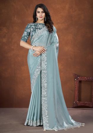 Picture of Nice Net & Silk Light Blue Saree