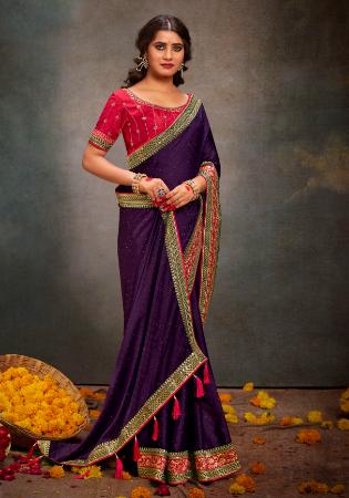 Picture of Stunning Satin Purple Saree