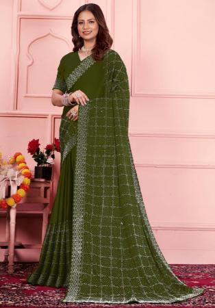 Picture of Alluring Chiffon Dark Olive Green Saree