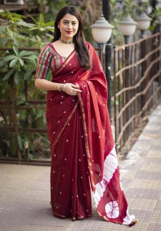 Picture of Bewitching Cotton Dark Red Saree
