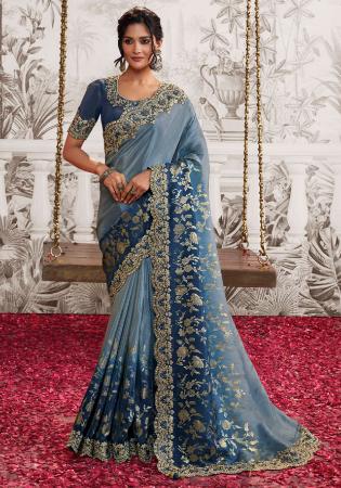 Picture of Wonderful Georgette Dark Slate Grey Saree