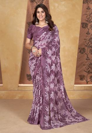 Picture of Stunning Chiffon Plum Saree