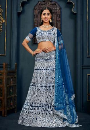 Picture of Resplendent Net Dark Blue Lehenga Choli