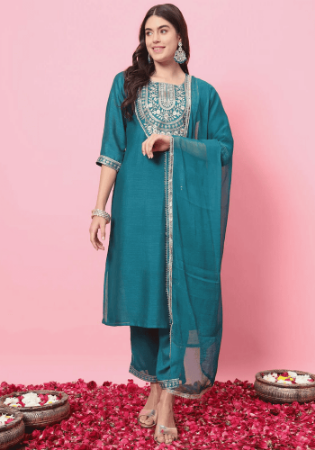 Picture of Exquisite Silk Dark Slate Blue Readymade Salwar Kameez