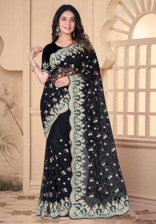 Picture of Well Formed Net Black Saree