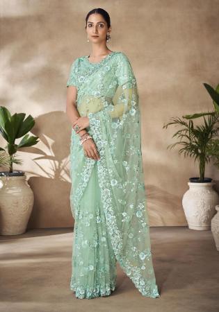 Picture of Stunning Net Dark Sea Green Saree
