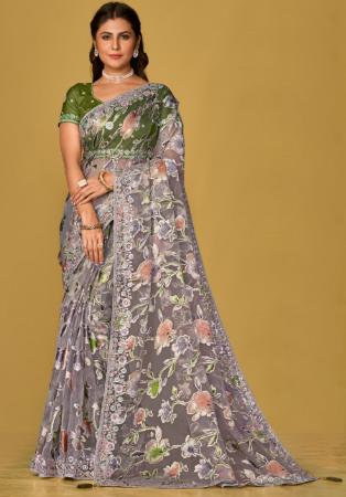 Picture of Sublime Brasso & Organza Grey Saree