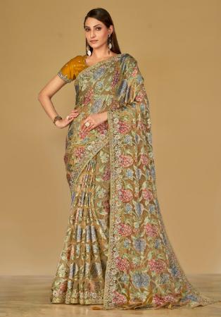 Picture of Stunning Brasso & Organza Dark Khaki Saree