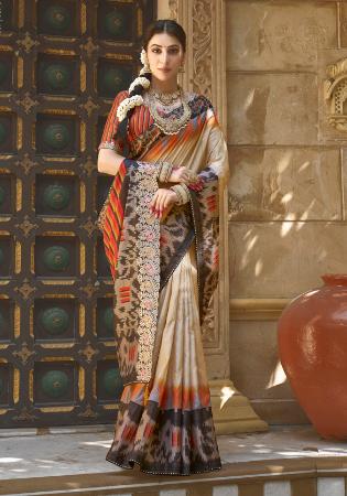 Picture of Fine Satin & Silk Beige Saree