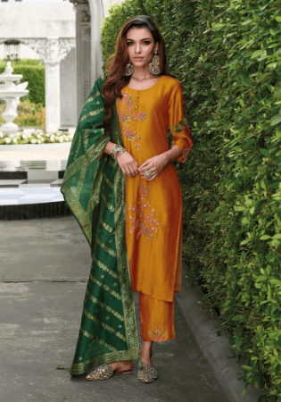 Picture of Silk & Organza Dark Golden Rod Readymade Salwar Kameez