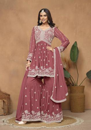 Picture of Georgette Indian Red Straight Cut Salwar Kameez