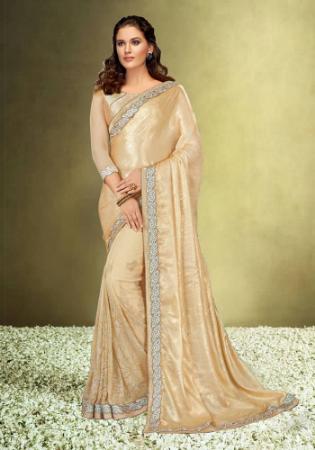 Picture of Excellent Satin & Silk Pale Golden Rod Saree
