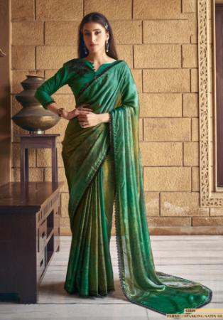 Picture of Good Looking Satin & Silk Dark Olive Green Saree