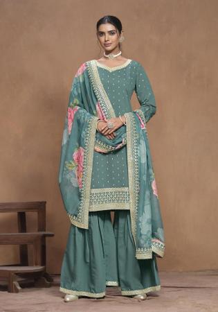 Picture of Gorgeous Silk Slate Grey Straight Cut Salwar Kameez