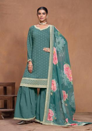 Picture of Ideal Silk Cadet Blue Straight Cut Salwar Kameez