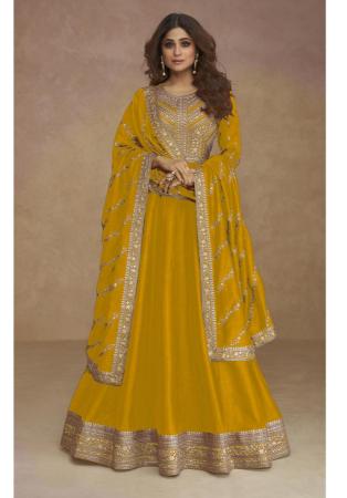 Picture of Shapely Silk Dark Golden Rod Party Wear Gown