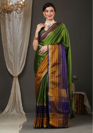 Picture of Ideal Silk Dark Olive Green Saree
