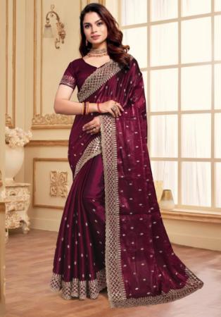 Picture of Beautiful Silk Saddle Brown Saree