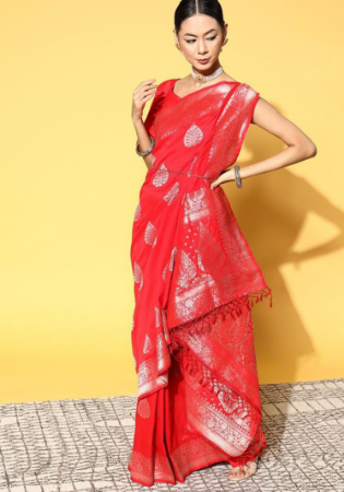 Picture of Magnificent Cotton & Silk Crimson Saree