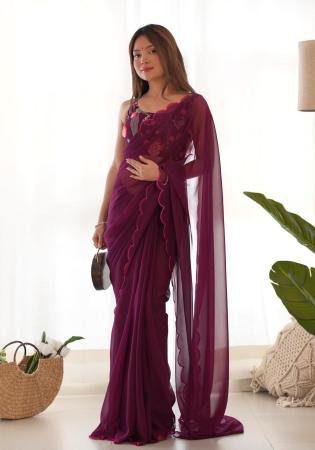 Picture of Fascinating Georgette Saddle Brown Saree