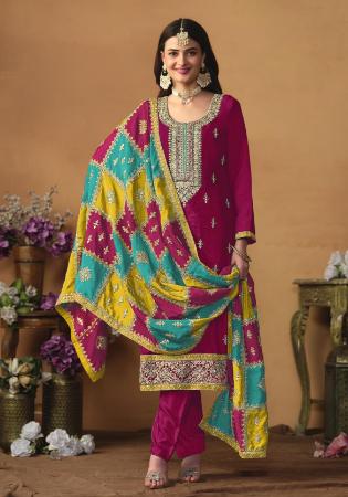 Picture of Chiffon & Silk Light Coral Straight Cut Salwar Kameez