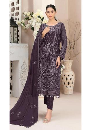 Picture of Ideal Georgette Purple Straight Cut Salwar Kameez
