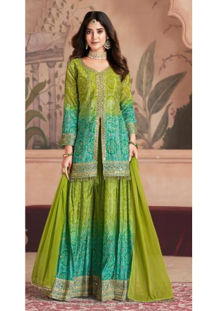 Picture of Stunning Chiffon Olive Drab Anarkali Salwar Kameez