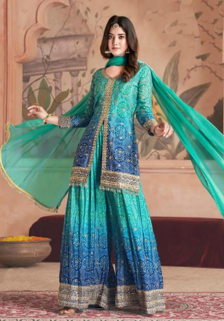 Picture of Chiffon Medium Aqua Marine Anarkali Salwar Kameez