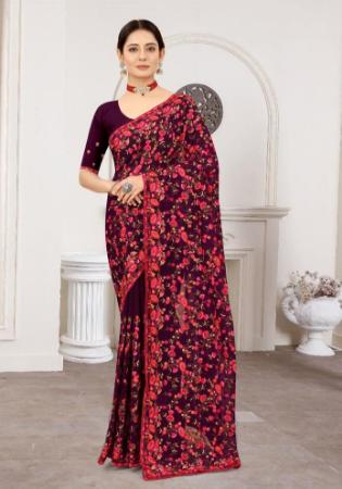 Picture of Nice Georgette Dark Olive Green Saree