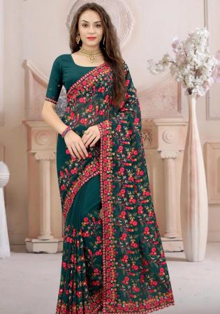 Picture of Bewitching Georgette Midnight Blue Saree