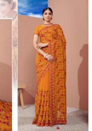 Picture of Alluring Georgette Saddle Brown Saree