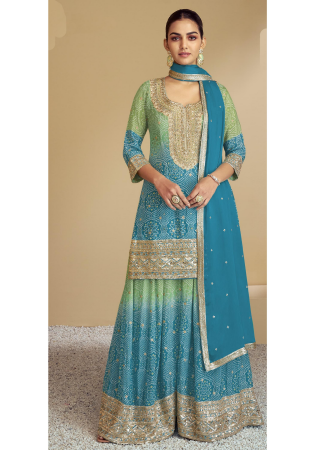 Picture of Chiffon Dark Khaki Straight Cut Salwar Kameez