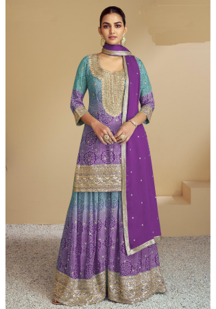 Picture of Chiffon Dark Slate Blue Straight Cut Salwar Kameez