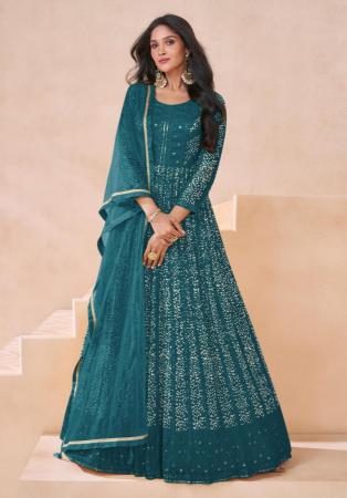 Picture of Georgette Dark Slate Grey Straight Cut Salwar Kameez